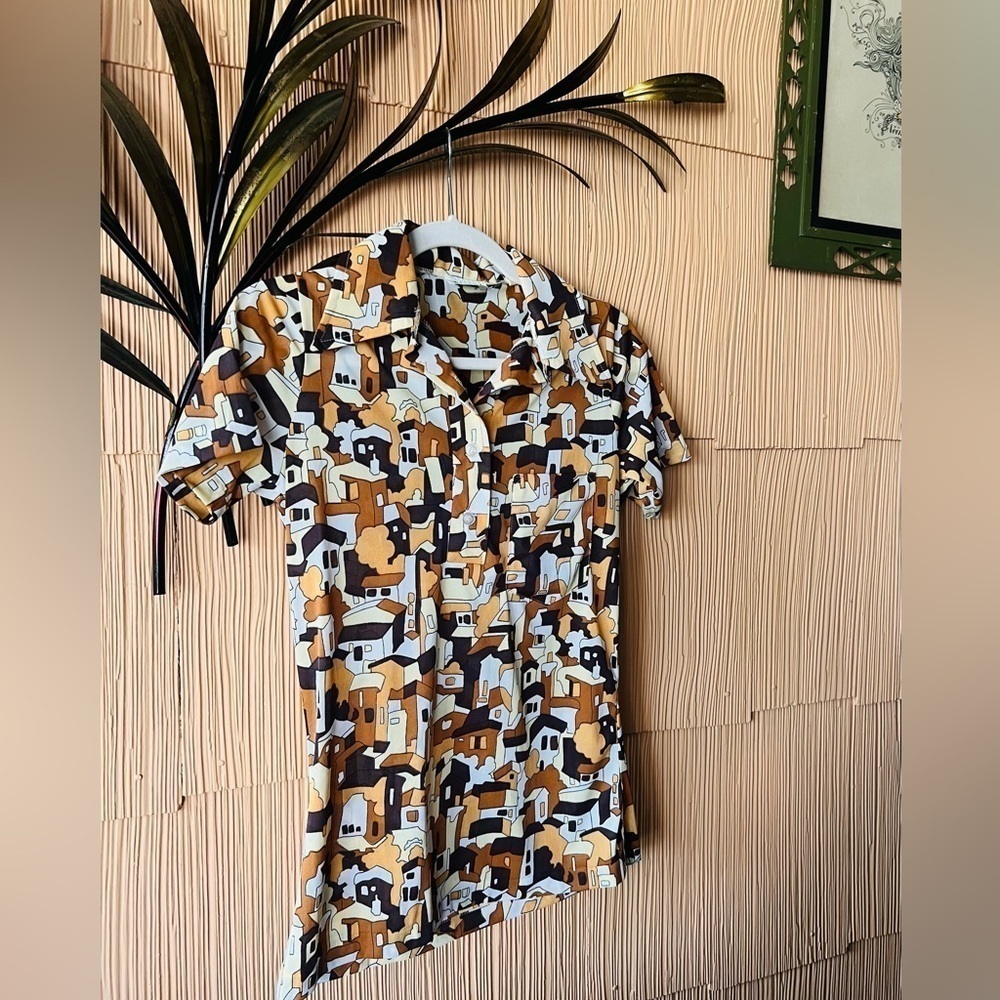 Vintage Pueblo Print Shirt 1960s Polo Style
Top Size S